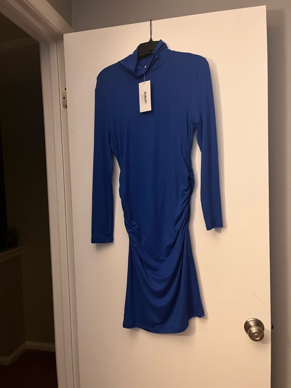 Women's Royal Blue Long-Sleeve Ruched Dress maternity